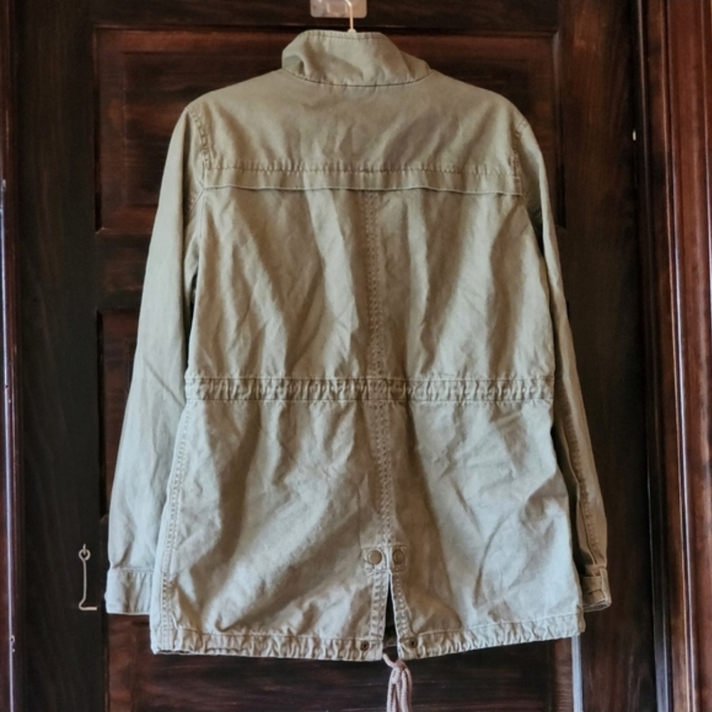 Per Se Canvas Olive Green Utility Jacket Rugged Size Large POCKETS Drawstring - Picture 5 of 16
